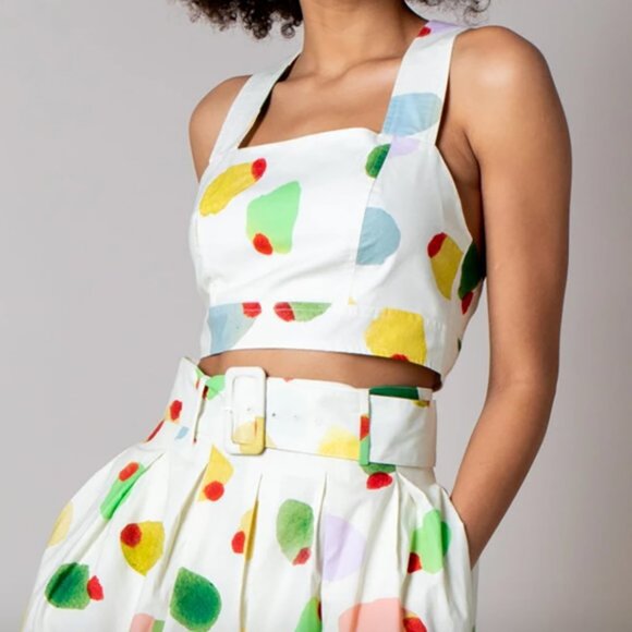 Rachel Antonoff Filthy Martini Olive Print Antonia Crop Top Dots Circles 12 - Picture 1 of 14